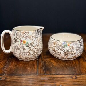 Vintage Lord Nelson Ware‎ Gold Chintz Creamer & Sugar Set England